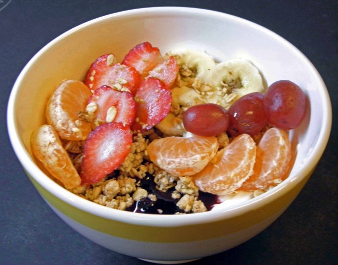Home made organic maple granola with fresh fruit