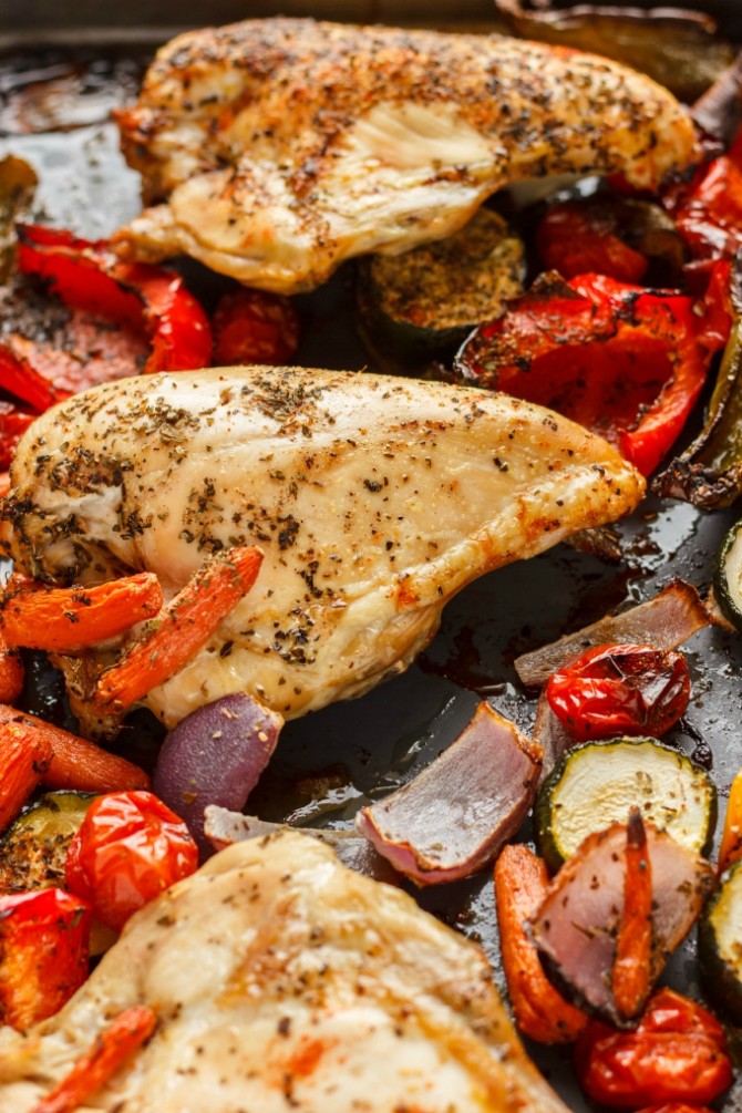 ROASTED BONE-IN CHICKEN BREASTS WITH VEGETABLES