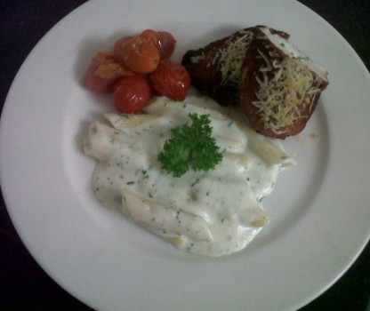 Stuffed Chicken Breast with Penne Creame Sauce