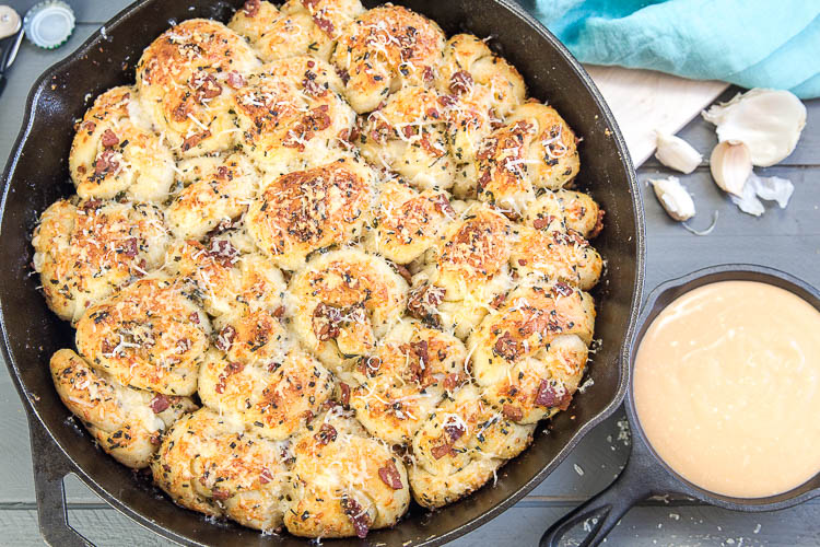 Bacon-Garlic Knots with Beer-Cheese Dip