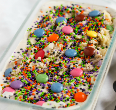 Vanilla Halloween Ice Cream with Smarties and Sprinkles