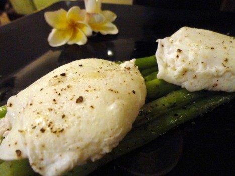 Silken poached eggs with asparagus!