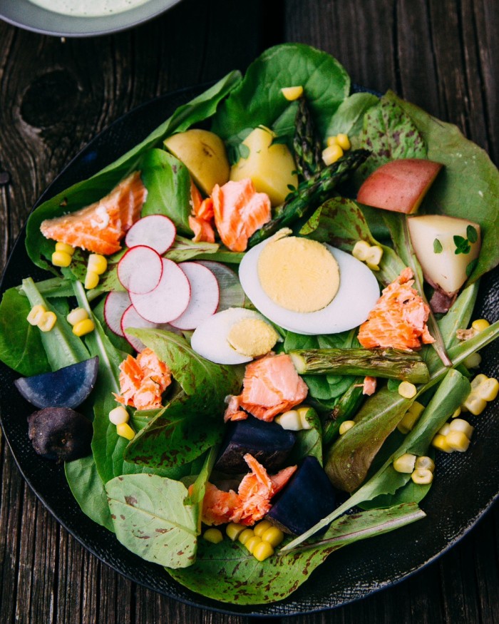 Copper River Salmon Salad with Green Goddess Dressing