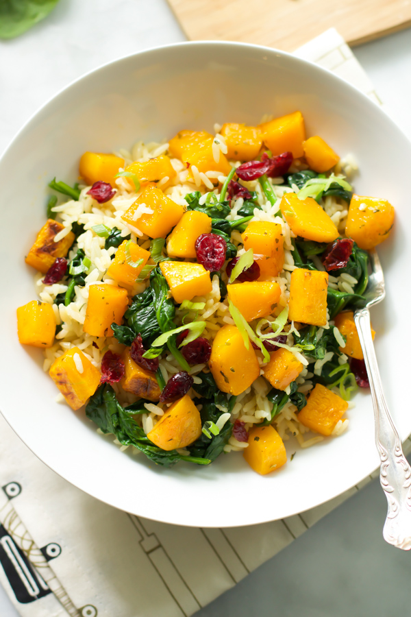 Rice with Roasted Butternut Squash and Dried Cranberries