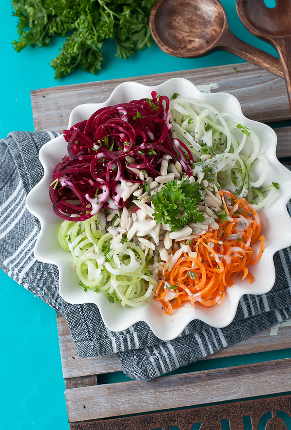 Spiralized Veggie Salad - Eat the Rainbow