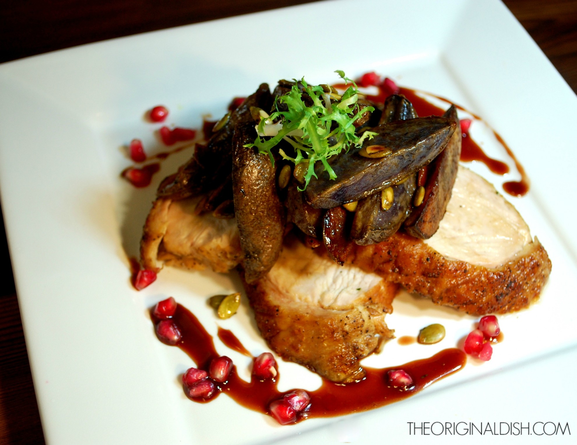 Roasted Turkey Breast with Purple Potatoes & Pomegranate Gastrique