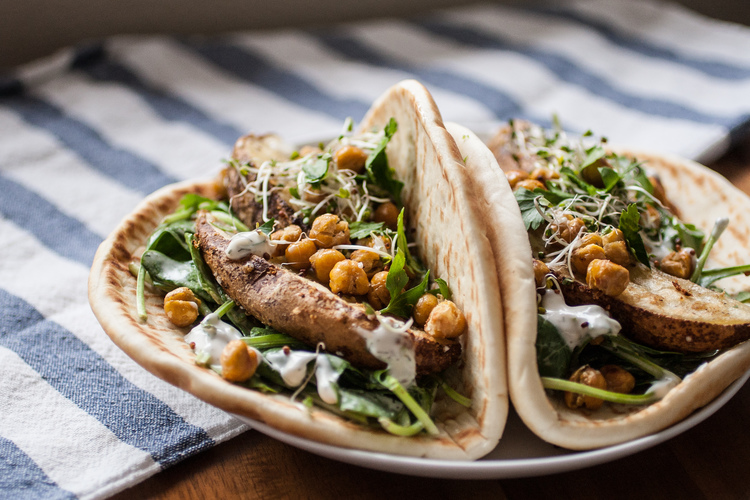RANCH PITAS WITH ROASTED POTATOES AND CHICKPEAS