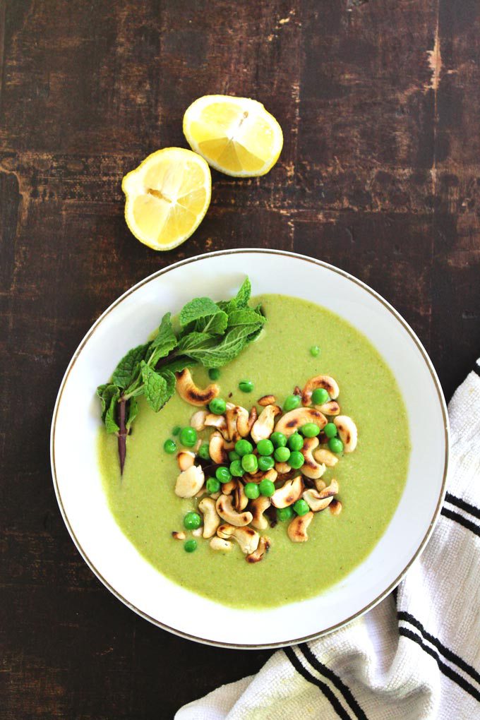 CHILLED PEA CUCUMBER CASHEW SOUP WITH MINT