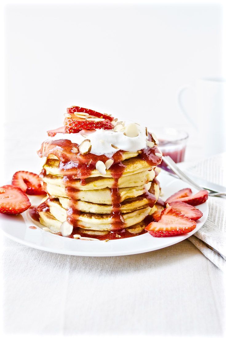 Almond Orange Pancakes with Strawberries and Cream