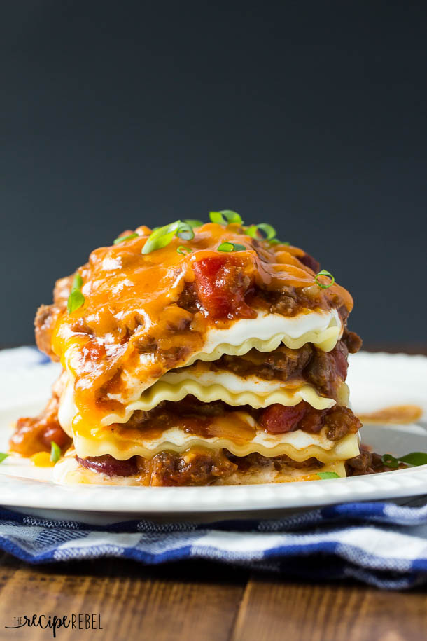 BBQ Chili Cheese Lasagna: 2 Meals in One! (Make Ahead)