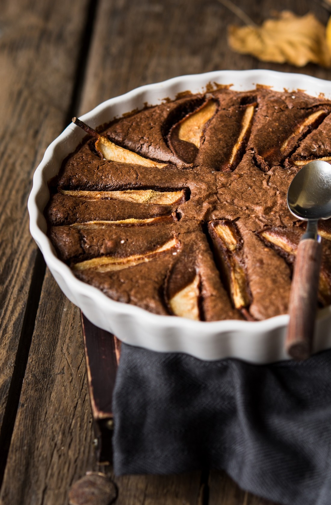 Chocolate clafoutis with pears
