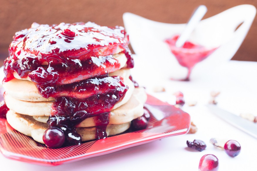 Fluffy Cranberry Walnut Pancakes and Cranberry Maple Syrup