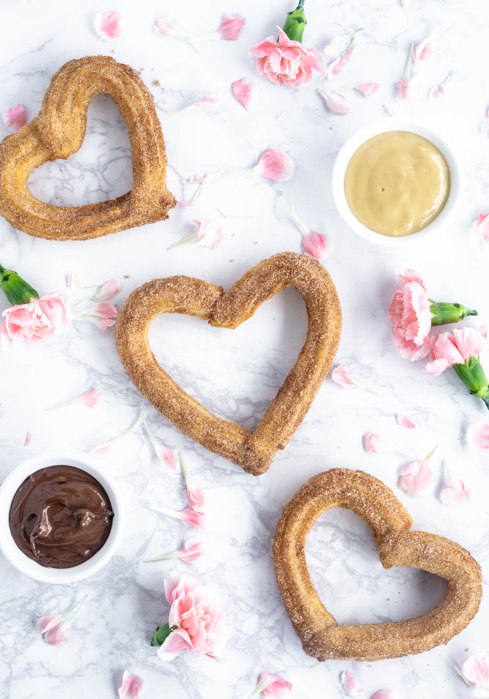 Heart Churros with Nutella and Mascarpone Dipping Sauces