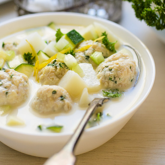 Greek Lemon Soup with Chicken Meatballs