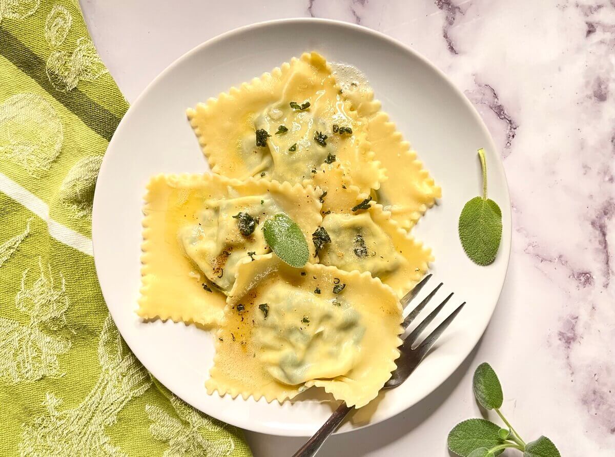 Homemade Spinach Ricotta Ravioli with Sage Butter Sauce