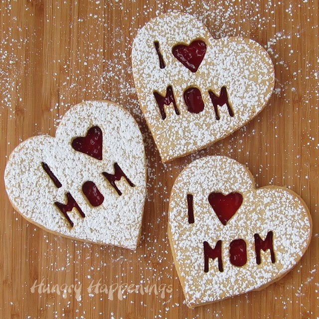 Raspberry Linzer Cookie Hearts for Mom