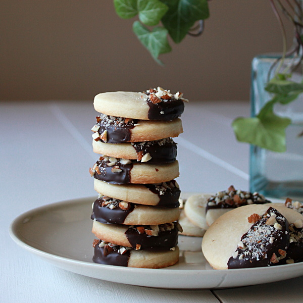 Chocolate dipped almond shortbread cookies