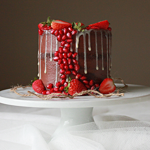Strawberry pomegranate chocolate cake