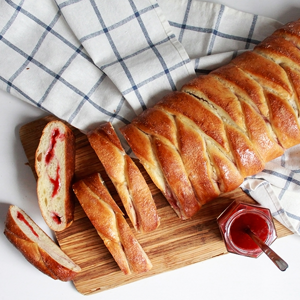 Braided bread with strawberry and cream cheese filling