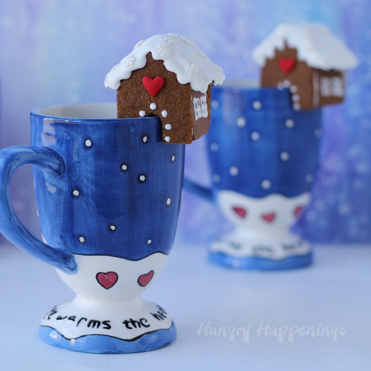 Mini Gingerbread Cookie Houses for your Hot Cocoa Mugs