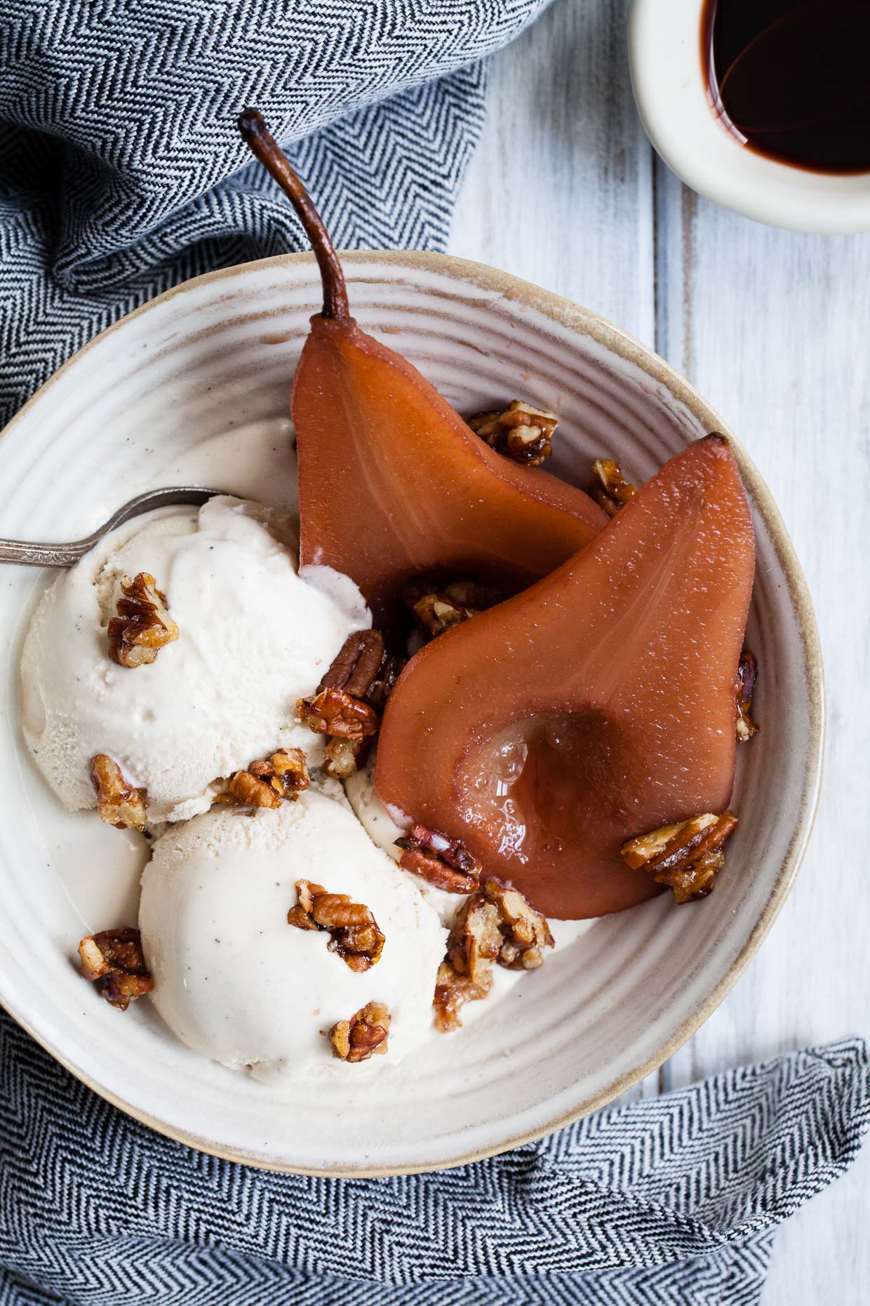 Mulled Pomegranate Cider Poached Pears