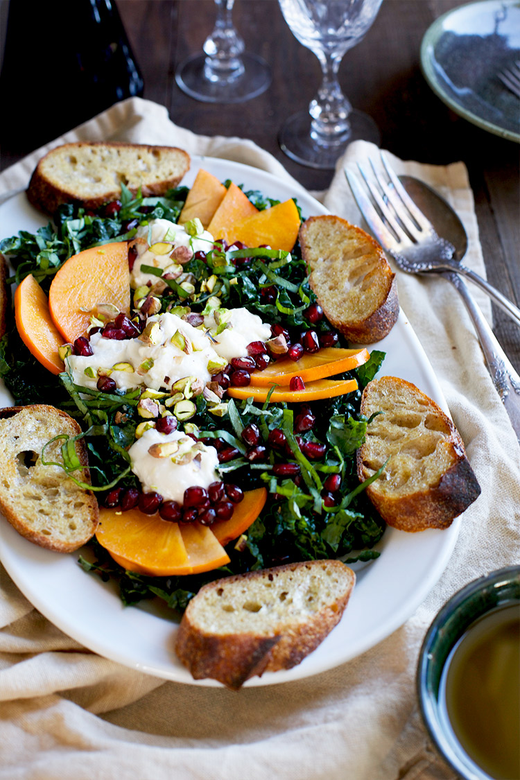 Kale Persimmon Salad with a Red and White Balsamic Vinaigrette