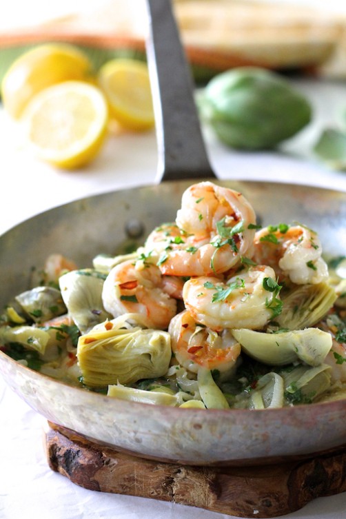 Shrimp Scampi with Shallots and Artichokes