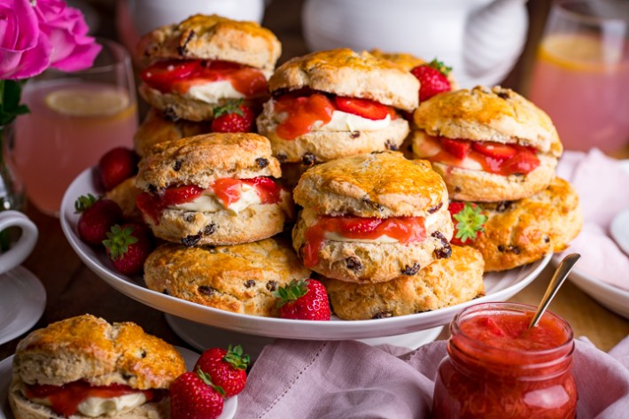 Sourdough Scones with Rhubarb and Strawberry Compote