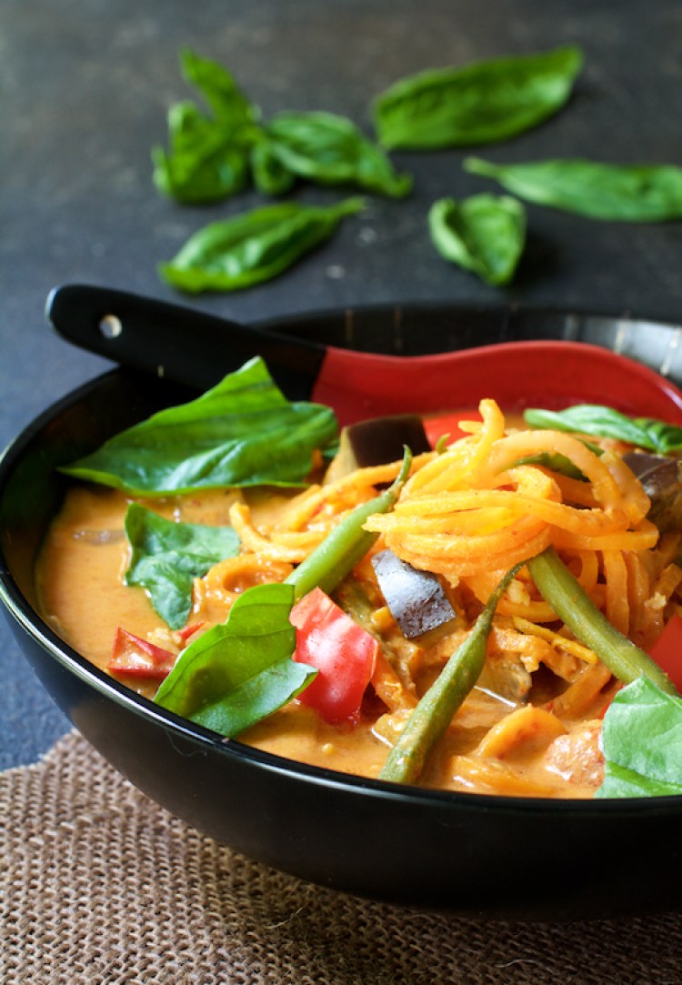 Vegetables in Thai Red Curry with Sweet Potato Noodles