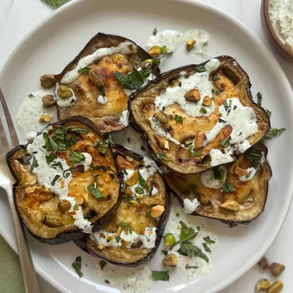 Mediterranean Roasted Eggplant (With Lemon Yogurt Sauce)