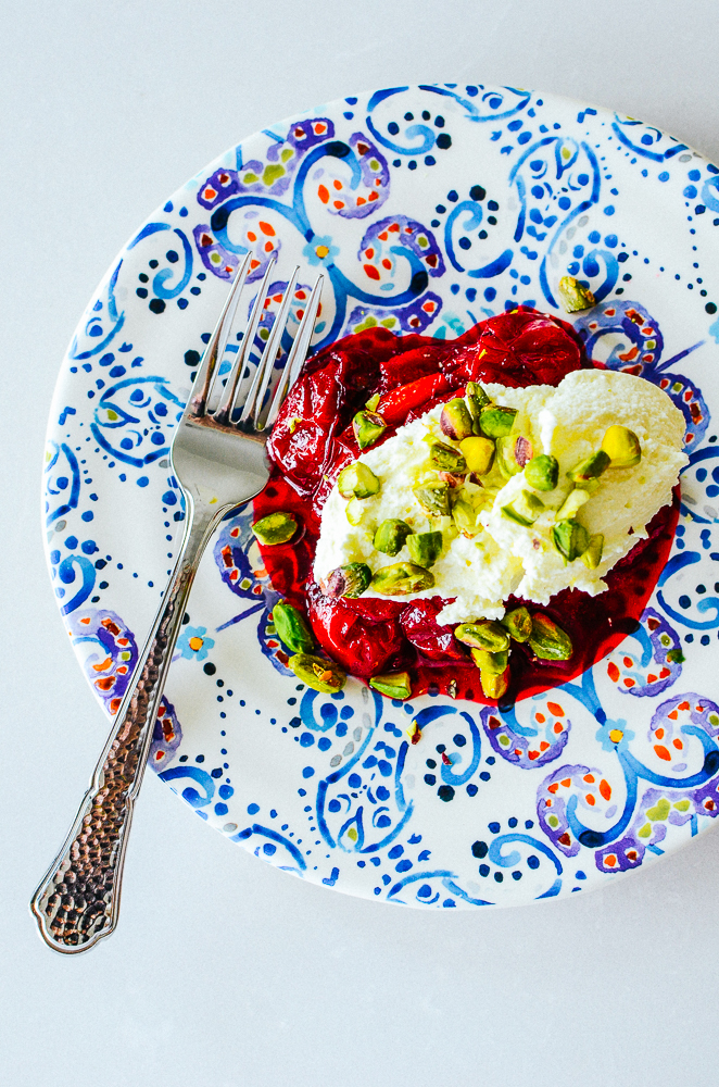 Roasted Plums with Pistachios and Mascarpone 