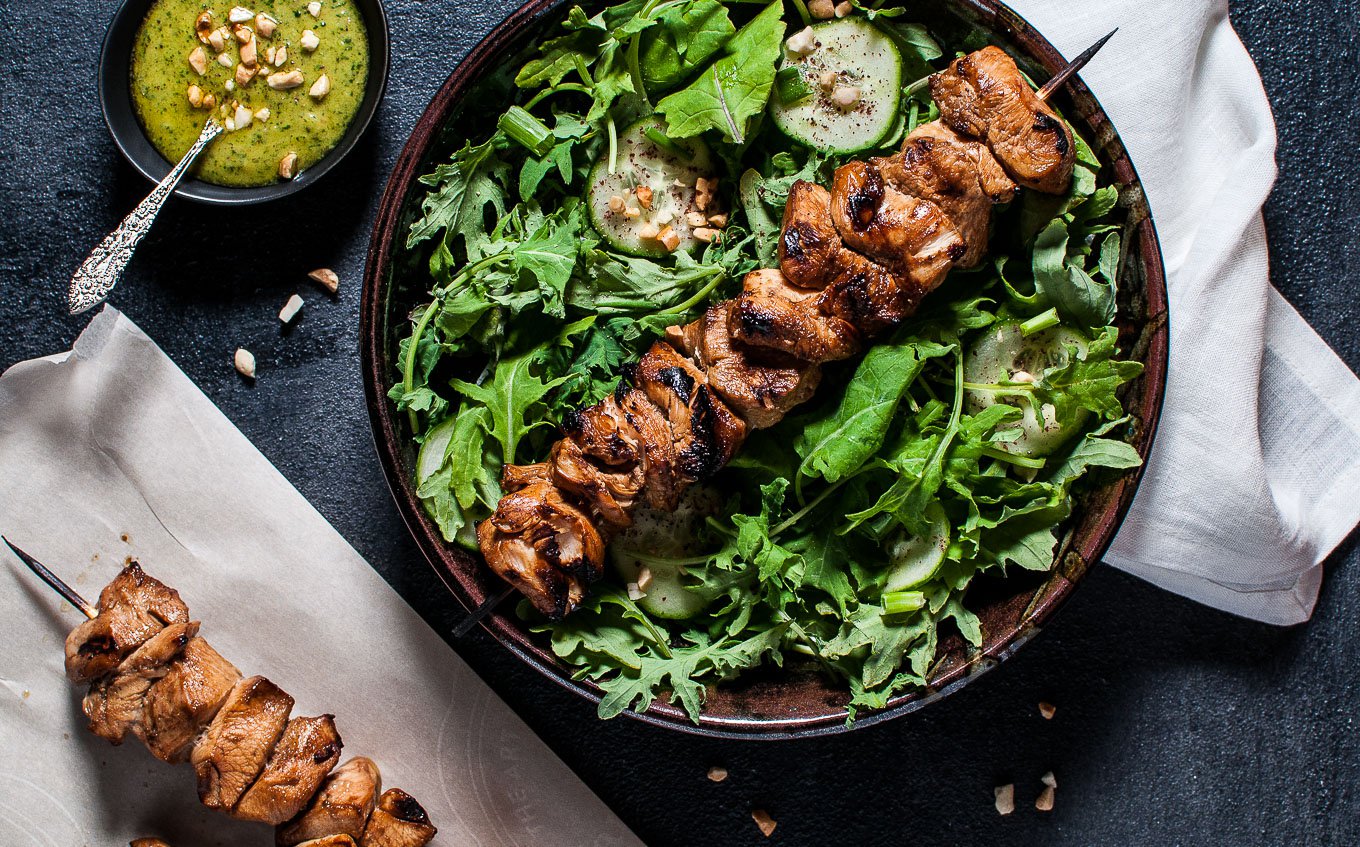 Chicken Kabob Salad with Peanut Lime Dressing
