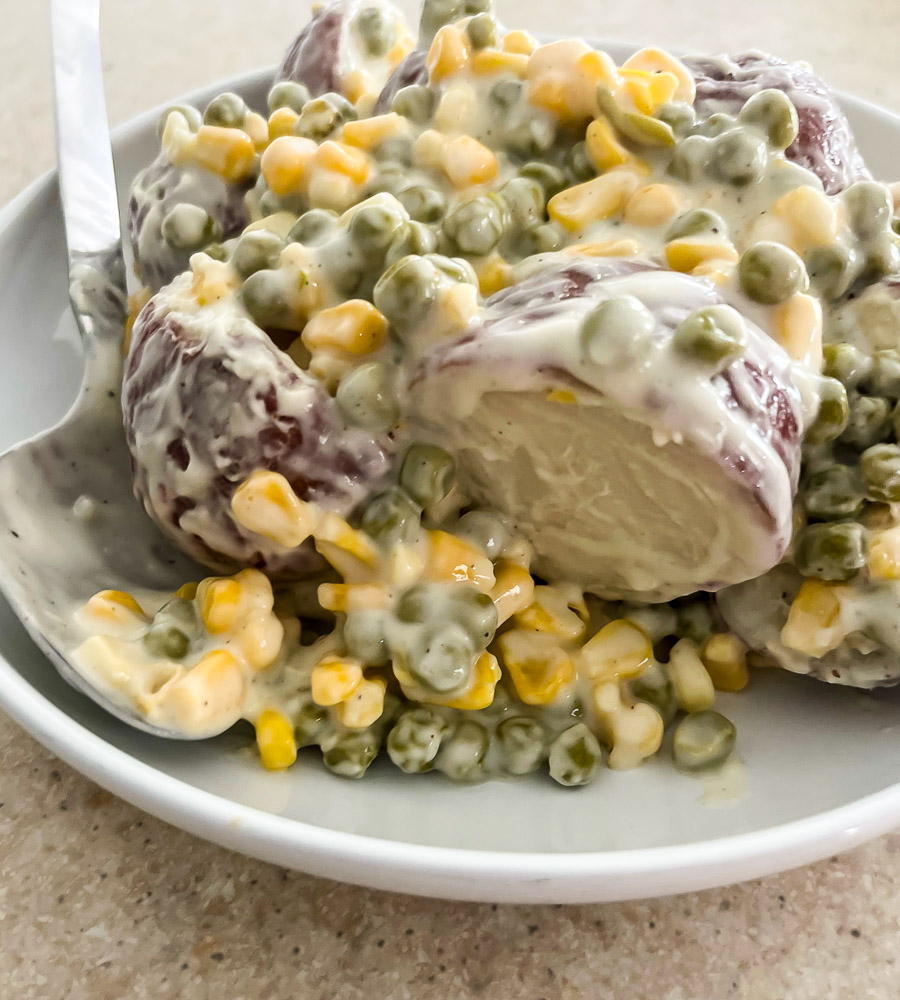 Creamy Potato Salad with Peas - Lisa G Cooks