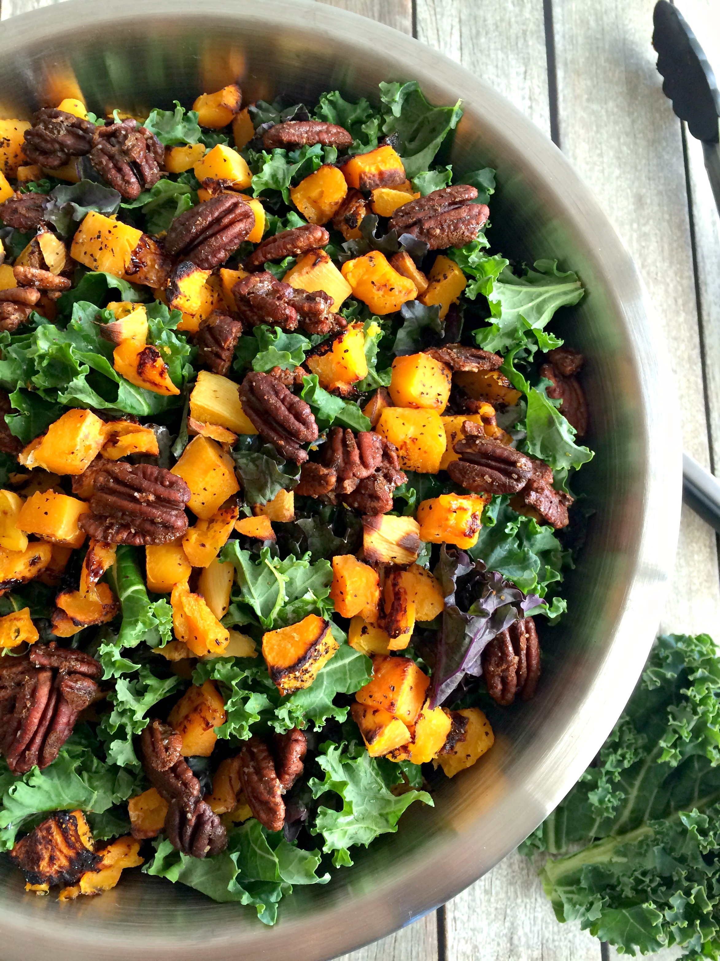Winter Kale Butternut Squash Salad With Candied Pecans