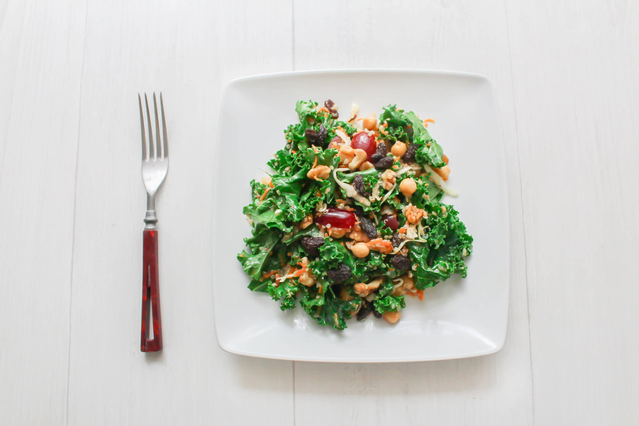 Colorful Kale Quinoa Salad With Vegan Greek Dressing