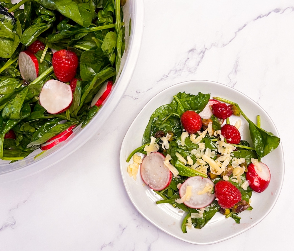 Spinach Salad with Raspberry Vinaigrette -