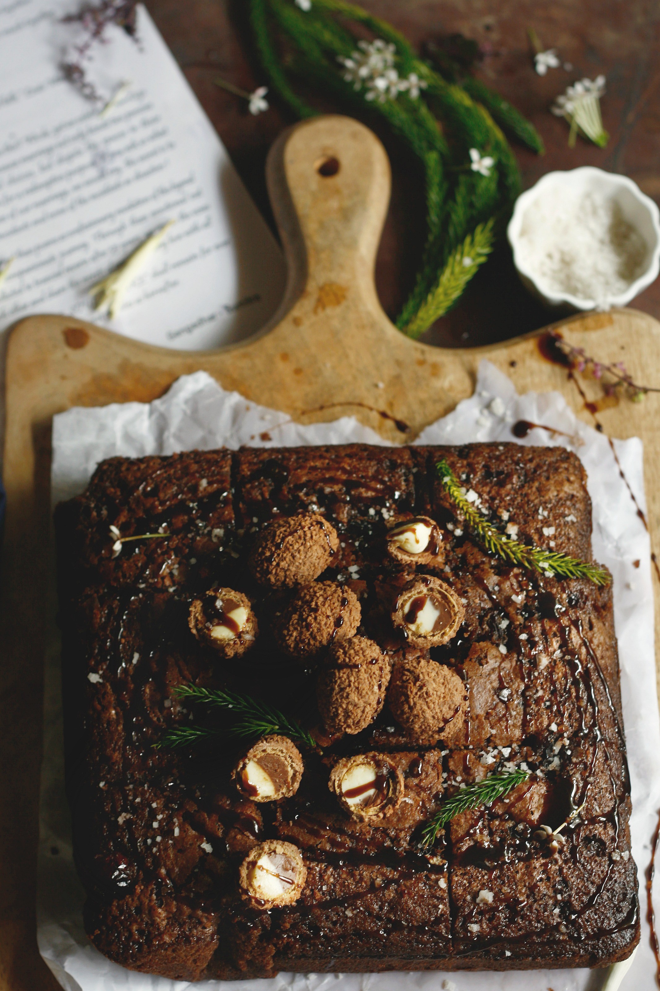 Organic brownie cake with Nutella fudge and seasalt 