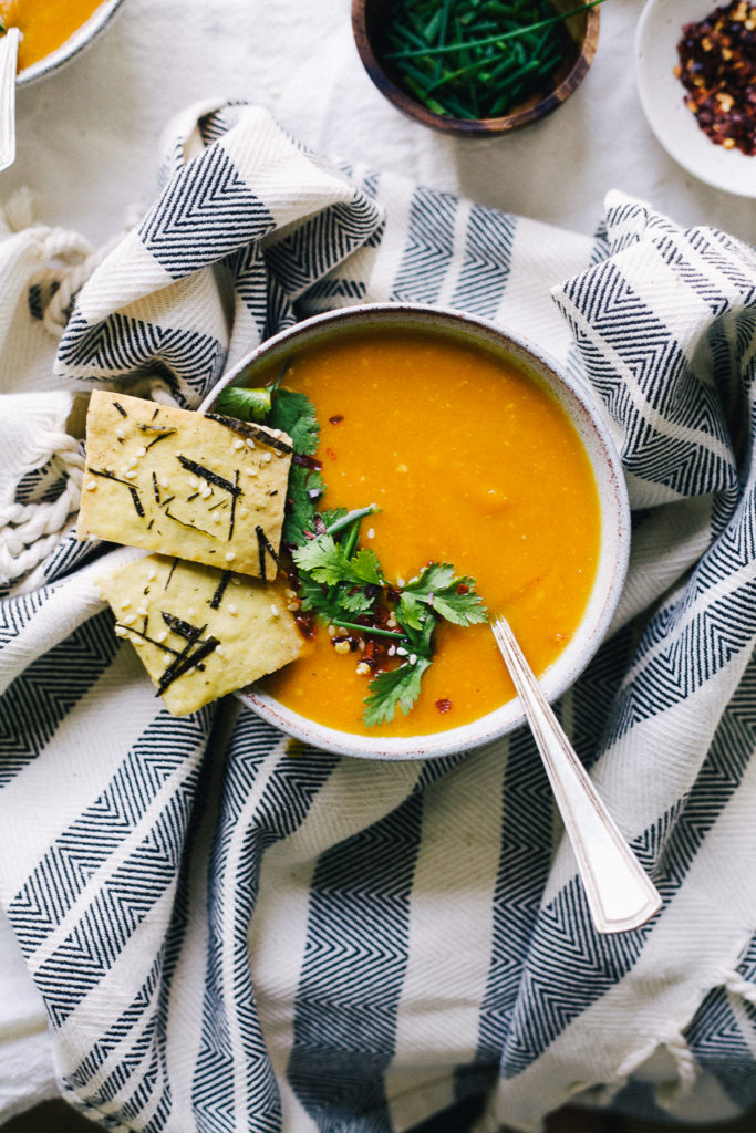 MISO CARROT SOUP + SEAWEED SNAPS 
