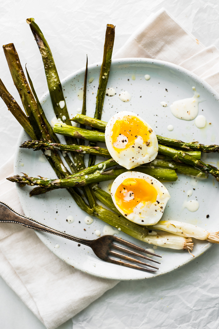 Roasted Asparagus and Scallions with Perfectly Creamy Eggs