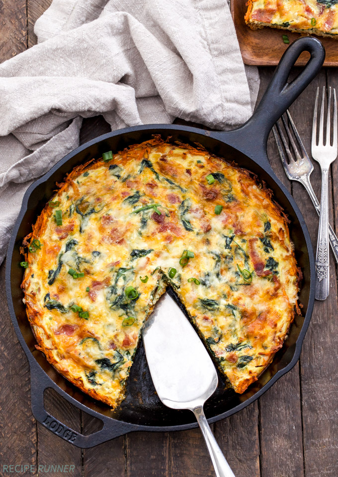 Spinach, Bacon, Cheese Quiche with Sweet Potato Crust 