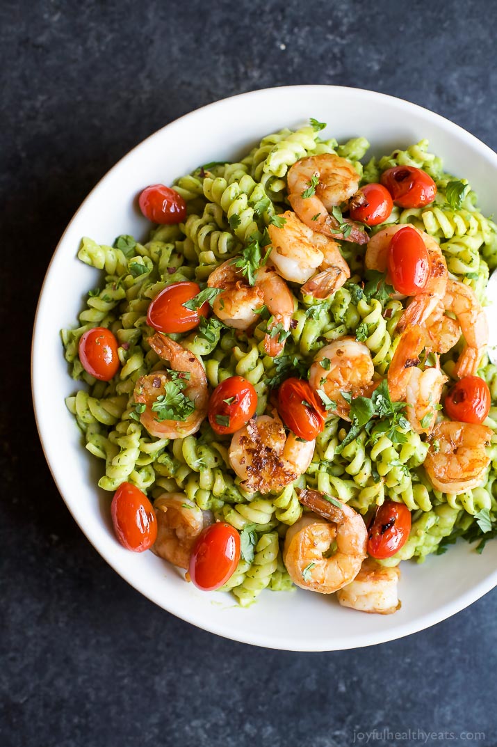 Chimichurri Avocado Pasta with Pan Seared Shrimp - Easy Dinner Recipes - Quick Easy Dinner Ideas - Easy Healthy Recipes