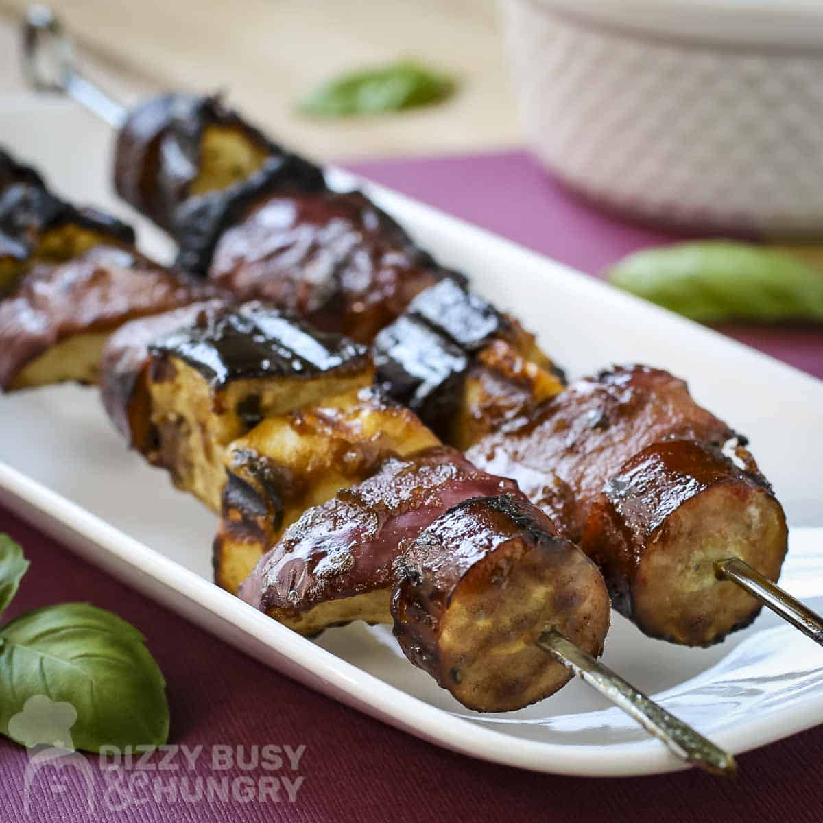 Garlic Basil Sausage and Halloumi Kebabs