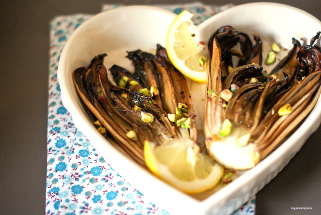 Grilled Radicchio with lemon and pistachios - SugarLoveSpices