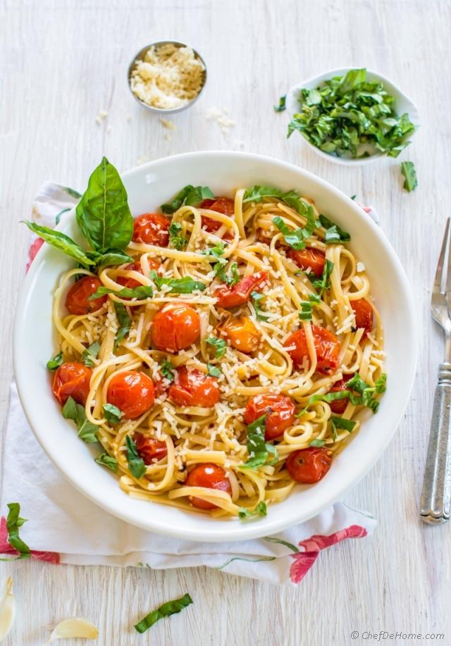 Pasta with Roasted Garlic and Burst Cherry Tomato Sauce  Recipe