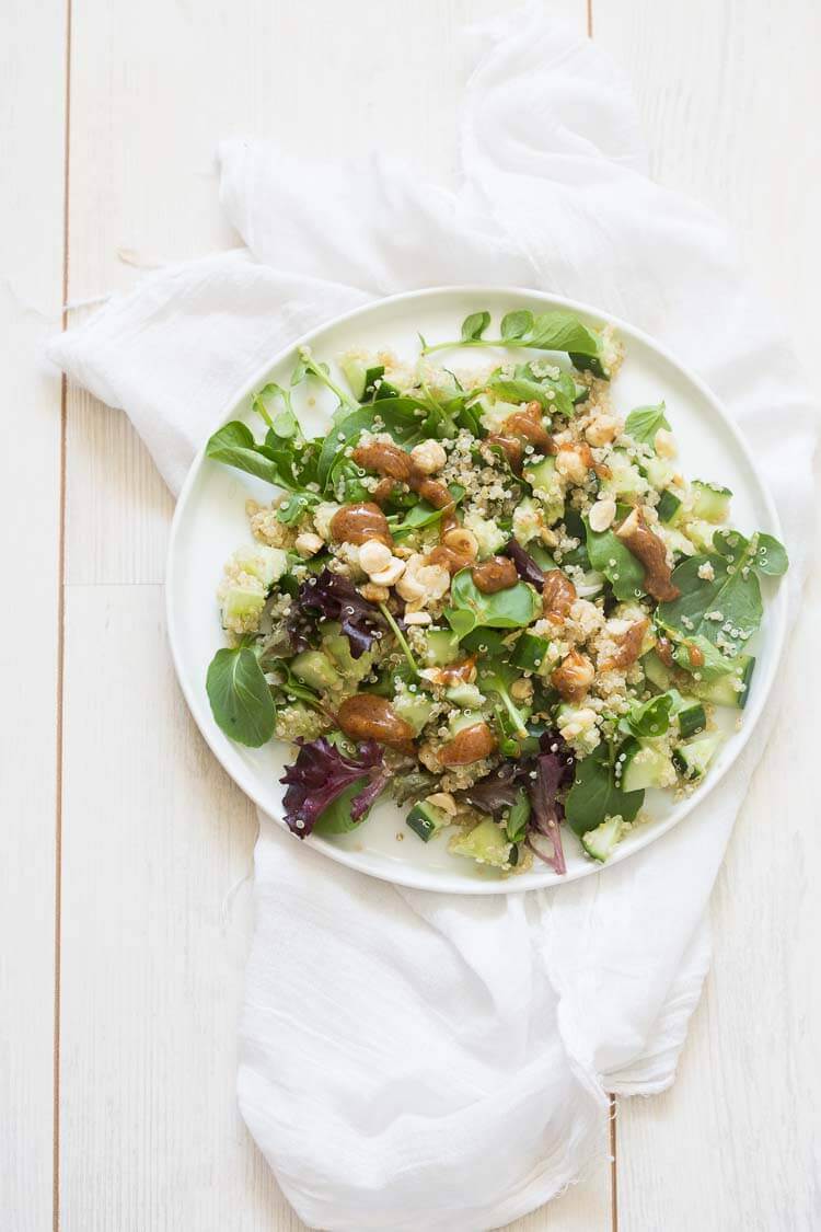 Quinoa salad with almond butter dressing