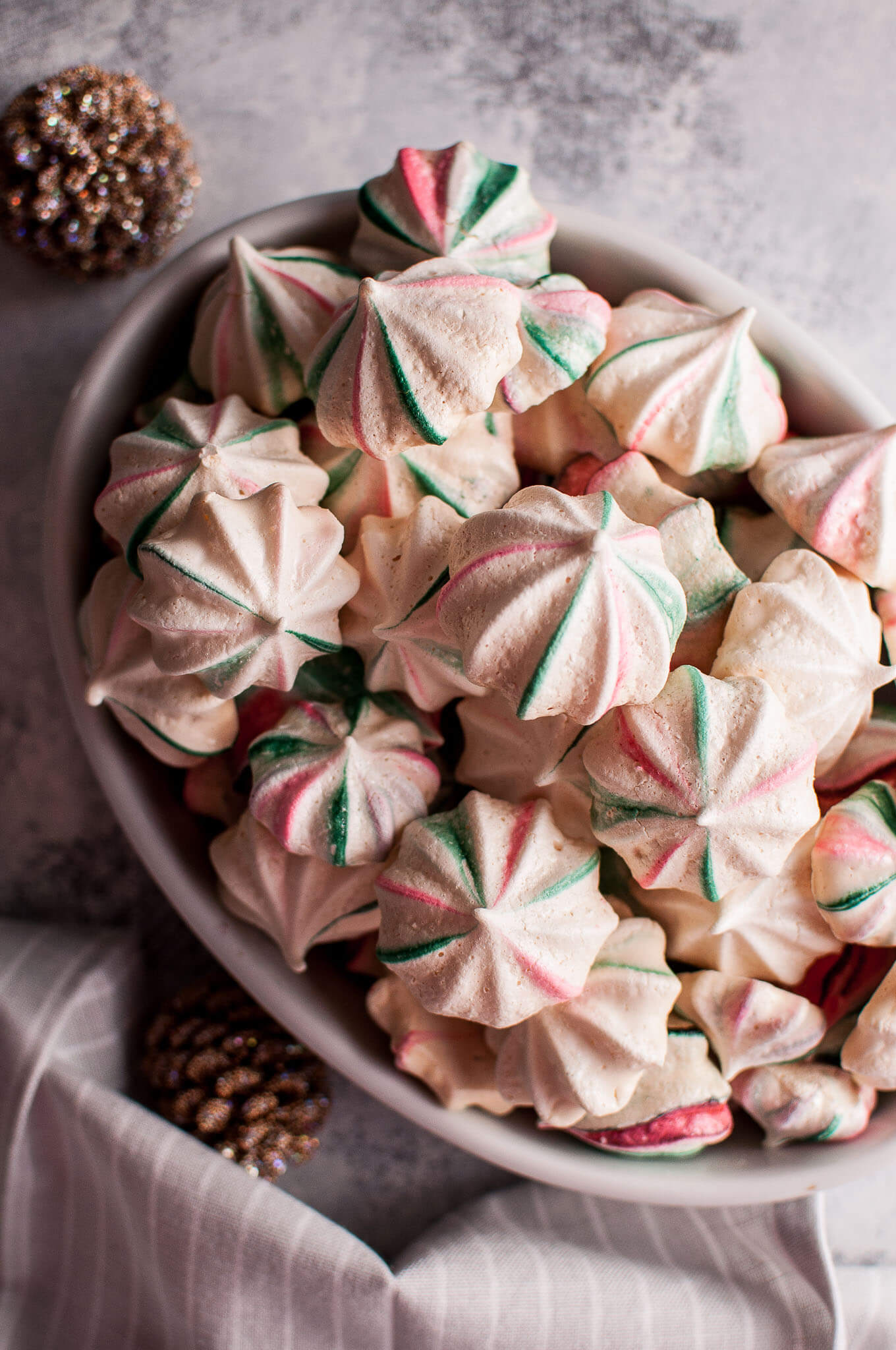 Red and Green Striped Christmas Meringue Cookies