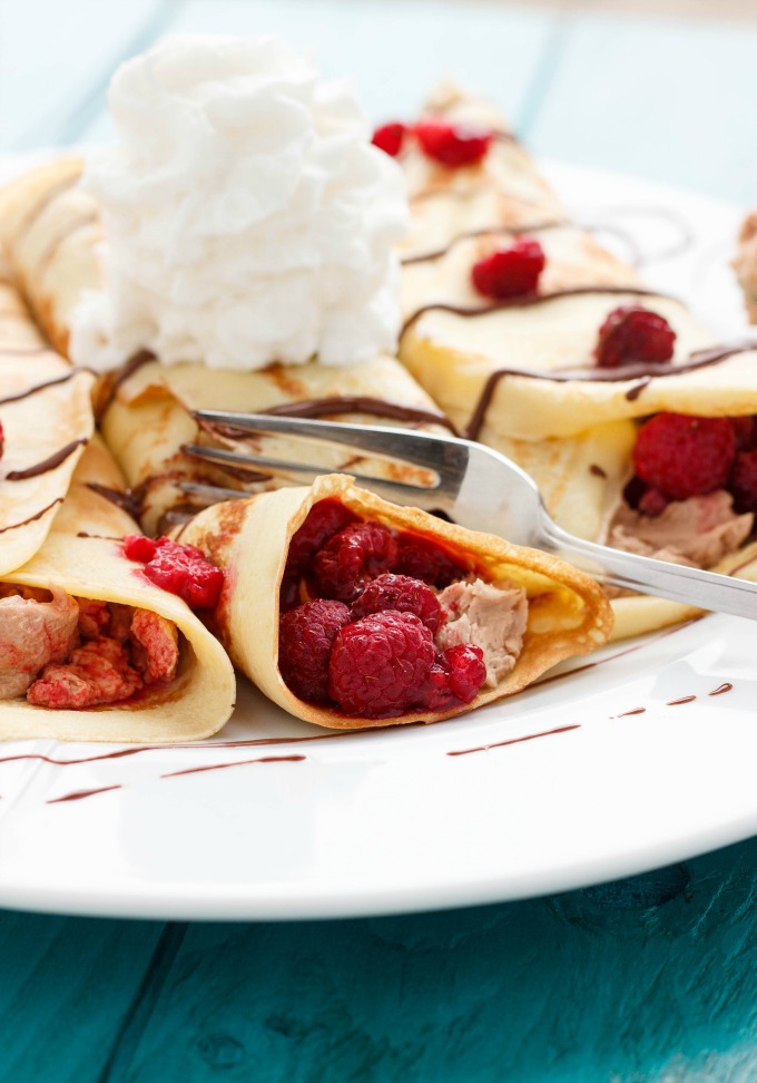 Leftover Chocolate Buttercream and Raspberry Crepes