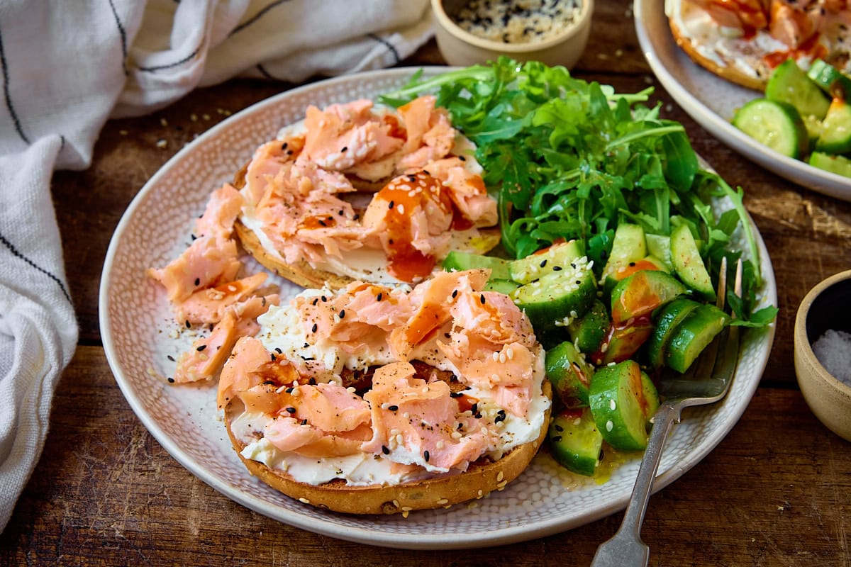 Salmon and Cream Cheese Bagels (high protein)