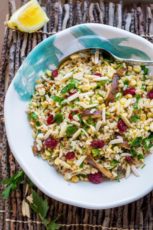 Brown Rice Salad with Mushroom and Lemony Dressing Recipe