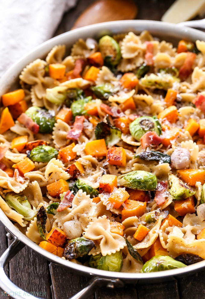 Bacon, Brussels Sprouts, Butternut Squash Pasta 